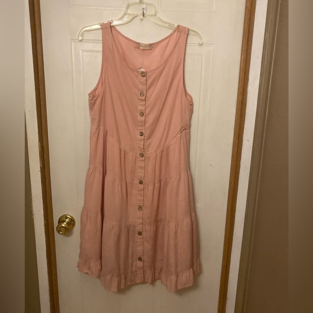 NWT Altar'd State Blush Linen Blend Button-Front Tiered Midi Dress Large